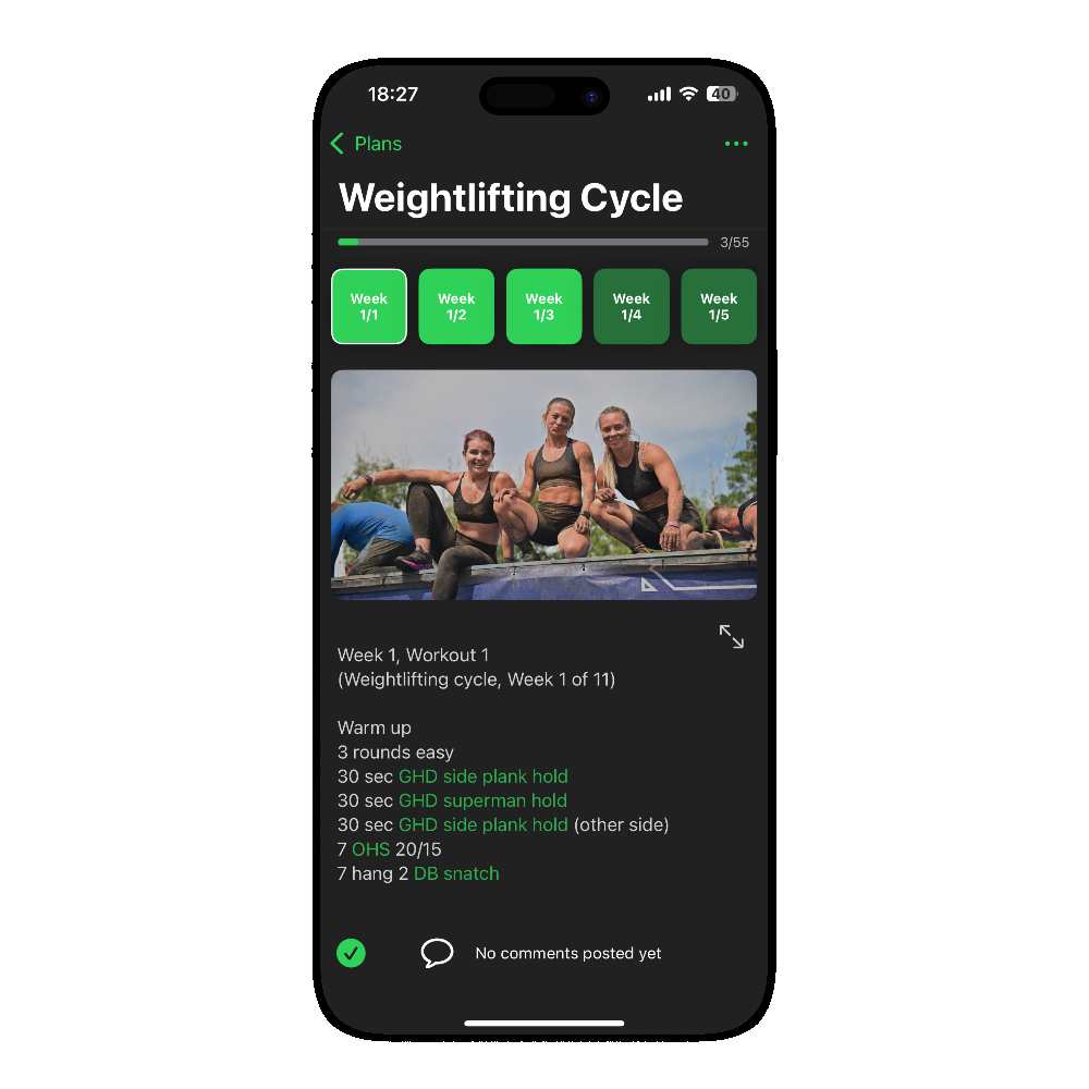 Workout screen